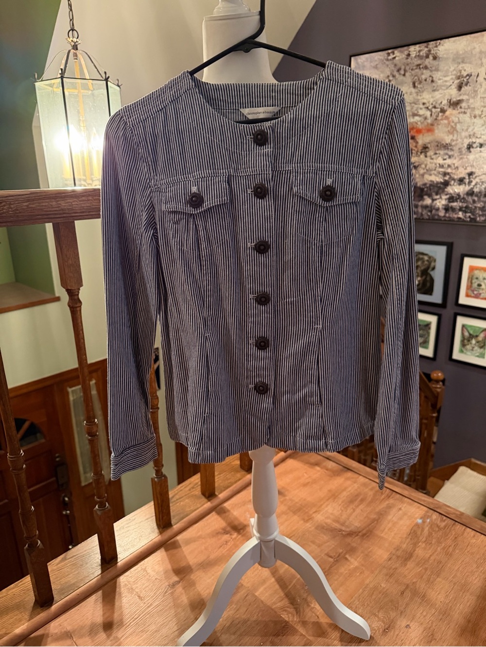 Striped Button-Front Women’s Jacket - Navy/White
